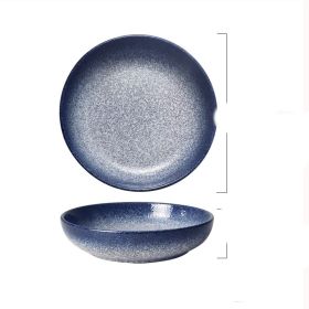 Japanese-style Plate Large Round Household Ceramics (Option: Royal blue-8inches)